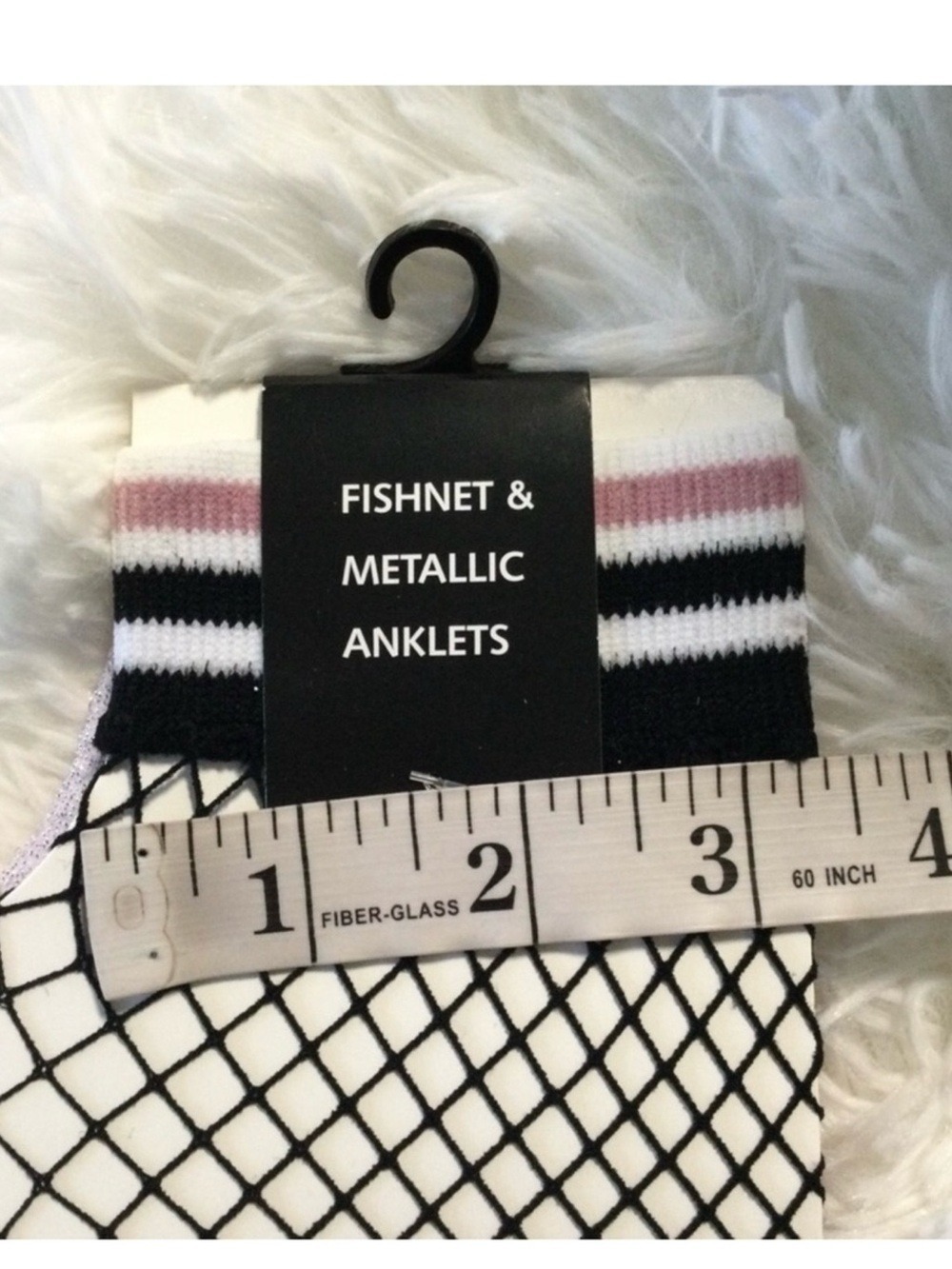 Mixit Anklet Socks 2-Pack | Black Fishnet + Light Purple Shimmer - Picture 12 of 16